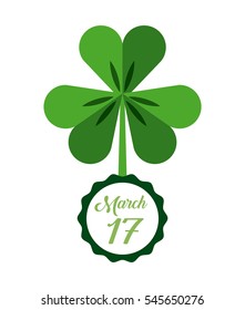 Saint Patricks Day card with clover icon over white background. colorful design. vector illustration