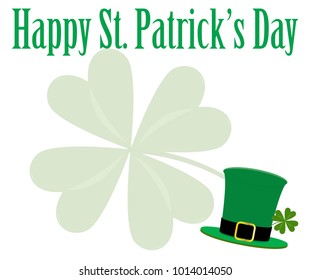 A Saint Patricks day card design with hat and 4 leaf clover isolated on a white background