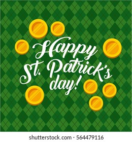 saint patrick's day card with gold coin over green background. colorful design. vector illustration