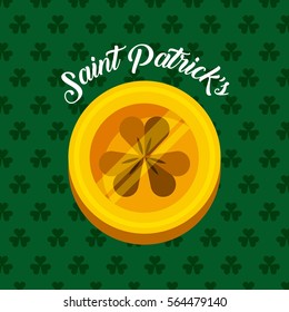 saint patrick's day card with gold coin over green background. colorful design. vector illustration