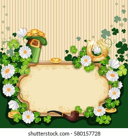 Saint Patrick's Day card with hat, horseshoe and clover