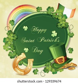 Saint Patrick's Day card with horseshoe,rainbow and clover