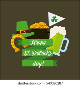 Saint Patrick's Day card with  irish icons around. colorful design. vector illustration