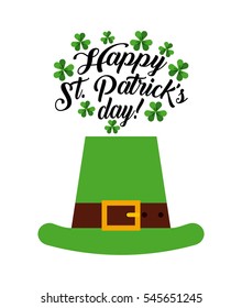 Saint Patricks Day card with irish hat and decorative clovers icon. colorful design. vector illustration