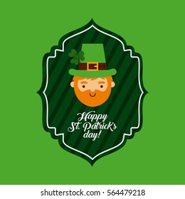 saint patrick's day card with irish leprechaun icon over green background. colorful design. vector illustration