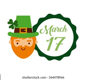 saint patrick's day card with leprechaun icon over white background. colorful design. vector illustration