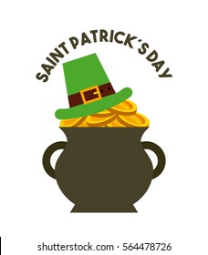 saint patrick's day card with pot with gold coin icon. colorful design. vector illustration