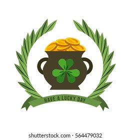 saint patrick's day card with pot with gold coins. colorful design. vector illustration