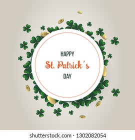 Saint Patricks Day Card with Treasure of Leprechaun, clover Vector Illustration.