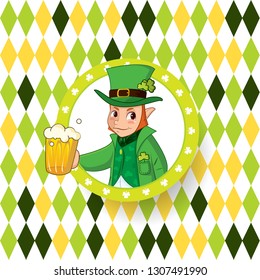 Saint Patricks Day Card with, Green Hat and leprechaun Vector Illustration.