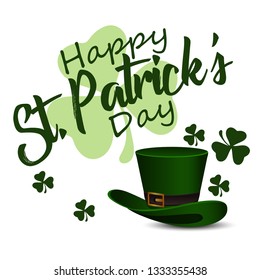 Saint Patricks Day Card with, Calligraphic Lettering Happy St Patricks Day. Vector Illustration. White paper banner for St Patricks Day. Eps 10 vector file. - Vector- 