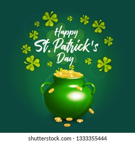 Saint Patricks Day Card with, Calligraphic Lettering Happy St Patricks Day. Vector Illustration. White paper banner for St Patricks Day. Eps 10 vector file. - Vector- 
