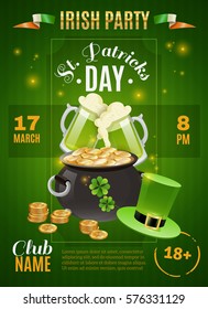  Saint Patricks day cartoon poster with Irish party symbol vector illustration 