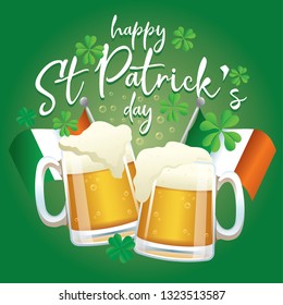saint patrick's day celebration design with beers and irish flag