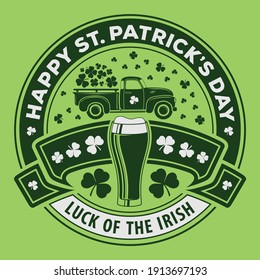 Saint Patrick's day celebration design template with vintage Truck and beer Glass. Vector illustration