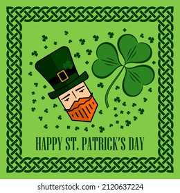 Saint Patrick's Day celebration design template with cartoon Leprechaun