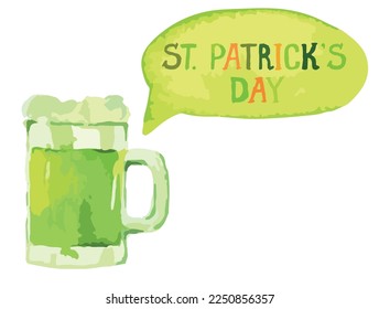 Saint Patrick's Day celebration design on white background. Green beer. 17 march. Lettering St.Patrick's day. Design for print, poster, card, banner. Vector illustration. 