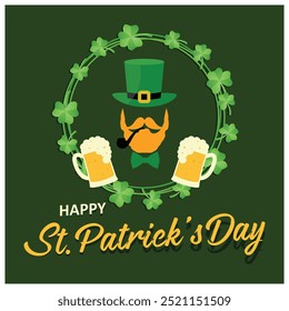 Saint Patrick's Day Celebration with Leprechauns, beer, and shamrocks. Spring break is March 17th. St. Patrick's Day concept. Flat vector illustration.