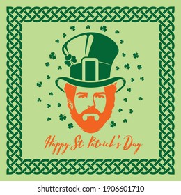 Saint Patrick's day celebration party poster design template with hipster Leprechaun