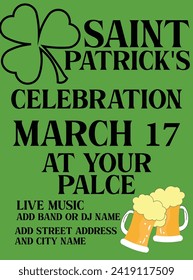 Saint Patrick's day celebration poster  flyer social media post design