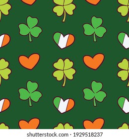 Saint Patrick's day celebrations, 17 March, celebration themed seamless pattern made of hand vector drawn themed illustrations and elements.
