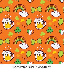 Saint Patrick's day celebrations, 17 March, celebration themed seamless pattern made of hand vector drawn themed illustrations and elements.
