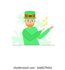 Saint Patrick's Day character and coin flat design vector