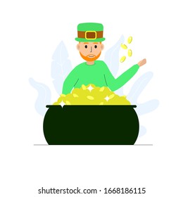 Saint Patrick's Day character and coins flat design vector