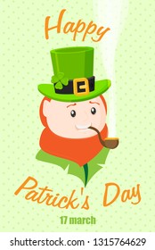 Saint Patrick's Day character leprechaun with green hat, red beard vector