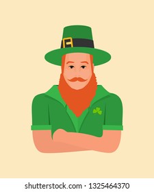 Saint Patrick's Day character leprechaun with green hat, red beard vector