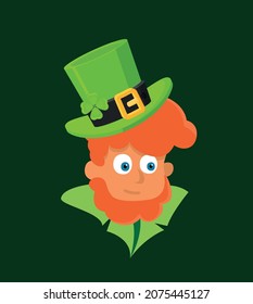 Saint Patrick's Day character leprechaun with green hat, red beard vector