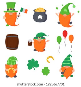 Saint Patrick's Day characters. Vector cartoon illustrations. Isolated on white. Flat design.