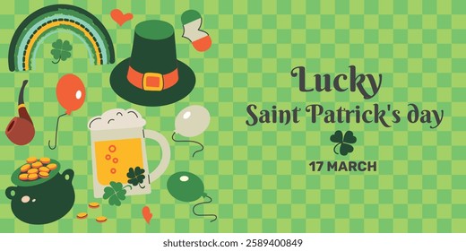 Saint patrick's day checkered background, card, banner illustration