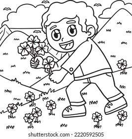 Saint Patricks Day Child Picking Shamrock Coloring
