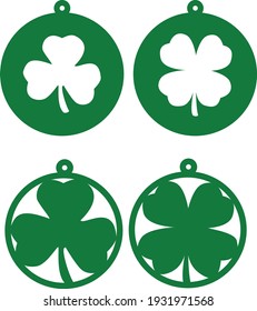 Saint Patrick's Day. Circle earring template. Shamrock earrings symbol.