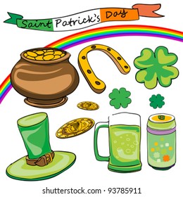 Saint Patrick's Day classic doodles over white