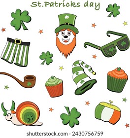 Saint Patricks day clip art set icons vector