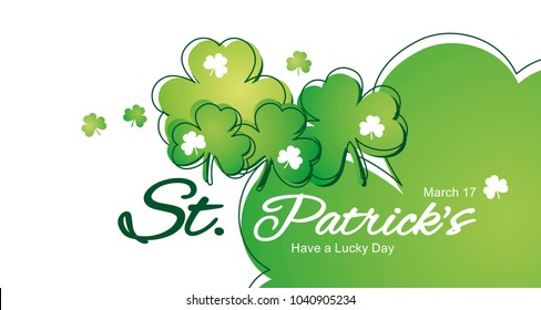 Saint Patricks Day clover green line white landscape background