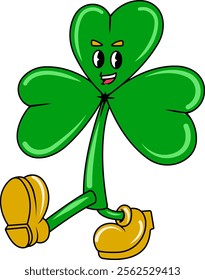 Saint Patrick's Day Clover Leaf Cartoon Character in Retro Illustration