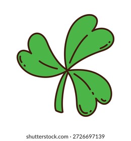 Etiqueta engomada o etiqueta engomada del trébol de la hoja del día de San Patricio. Etiqueta cómica de la celebración de San Patricio, etiqueta de Vector aislada groovy del partido de Irlanda. Parche de vacaciones de primavera con trébol de trébol de trébol de tres hojas