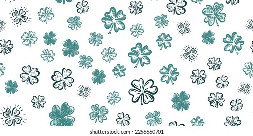 Saint Patricks Day, clover pattern, hand drawn illustrations.