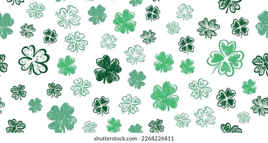 Saint Patricks Day, clover pattern, hand drawn illustrations.	