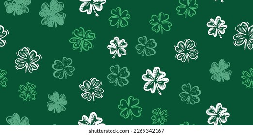 Saint Patricks Day, clover pattern, hand drawn illustrations.	