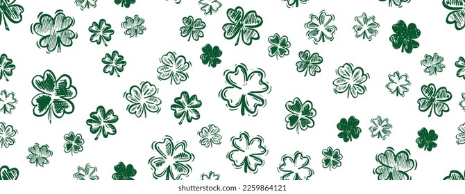 Saint Patricks Day, clover set, hand drawn illustrations.	