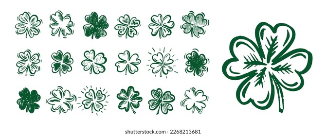 Saint Patricks Day, clover set, hand drawn illustrations.