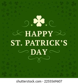 Saint Patrick's Day clover shamrock holiday greeting social media post template vintage vector illustration. Irish festive internet advertising curved ornate Celtic culture folklore decorative design
