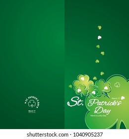 Saint Patricks Day clover white line green background greeting card