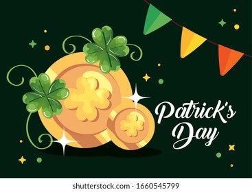 saint patricks day with coins and decoration vector illustration design
