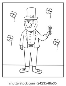 Saint Patrick's Day coloring page for kids, Saint patrick holding clover, Saint patrick drawing 