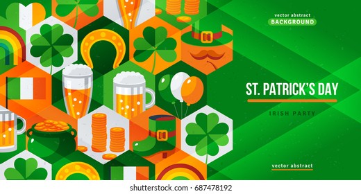 Saint Patrick's Day creative flyer. Vector illustration. Concept for web and promotional banner. Eat, drink and be irish